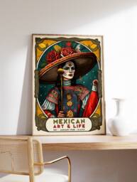 Traditional Mexican Female Exhibition Poster, Art Print, Vintage Floral Wall Art, Psychedelic Latin American - thumbnail 1