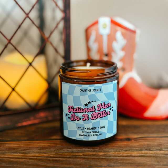 Fictional Men Do It Better Floral Fruity Scented Soy Candle, Bookish Candle - image 1