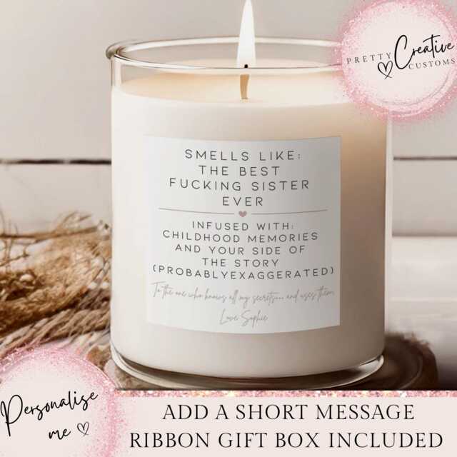 Personalised Best Fcking Sister Ever Scented Candle, Sister Christmas Gift, Birthday Stocking Filler, Merry - image 1