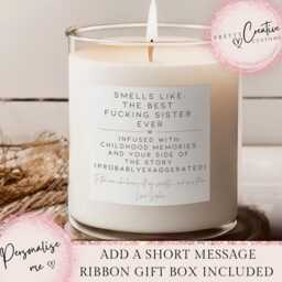 Personalised Best Fcking Sister Ever Scented Candle, Sister Christmas Gift, Birthday Stocking Filler, Merry - thumbnail 1