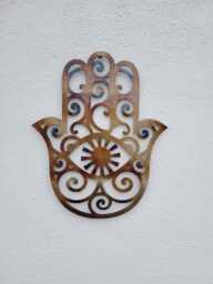 Hamsa Hand Metal Wall Art Heat Colored Steel Protective Decor