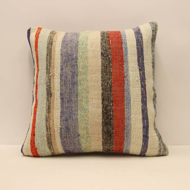 Handmade Turkish Kilim Pillow, Bohemian Cushion Cover - 18x18 - image 1