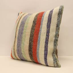 Handmade Turkish Kilim Pillow, Bohemian Cushion Cover - 18x18 - thumbnail 3
