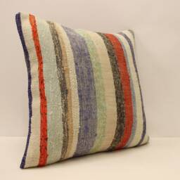 Handmade Turkish Kilim Pillow, Bohemian Cushion Cover - 18x18 - thumbnail 2