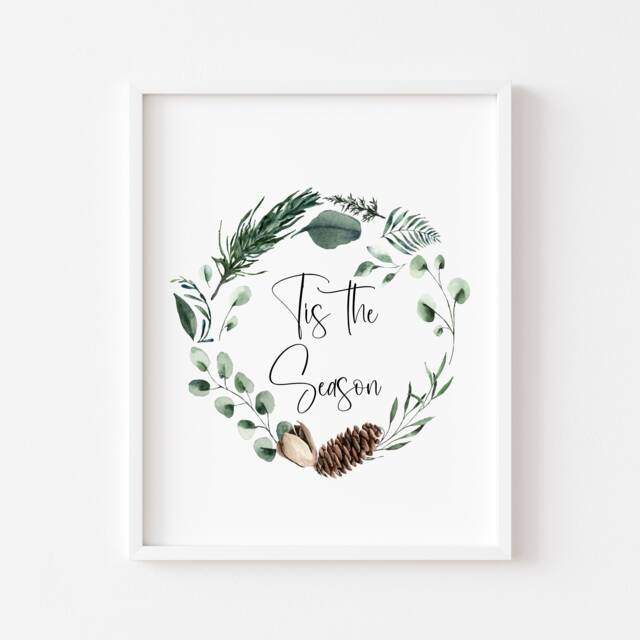 Pinecone Wreath Christmas Print Seasonal Green Xmas Wall Art - Unframed - image 1
