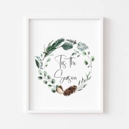 Pinecone Wreath Christmas Print Seasonal Green Xmas Wall Art - Unframed - thumbnail 1