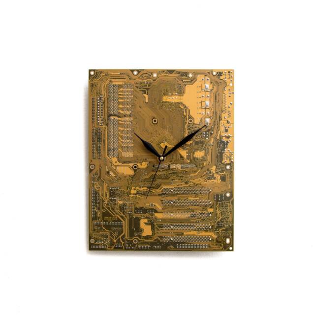 Dark Yellow Large Wall Clock - Circuit Board With Black Hands Unique Gift Boyfriend Husband - image 1
