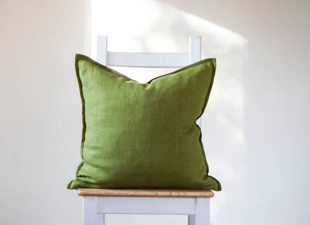 Handmade Green Linen Pillow Cover Solid Home Decor - image 1