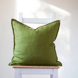 Handmade Green Linen Pillow Cover Solid Home Decor - thumbnail 2