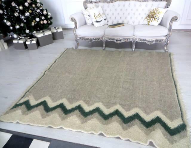 Handmade Wool Rug Scandinavian Rustic Decor, Carpathian Lizhnyk - 220x190cm - image 1