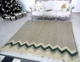 Handmade Wool Rug Scandinavian Rustic Decor, Carpathian Lizhnyk - 220x190cm - thumbnail 1