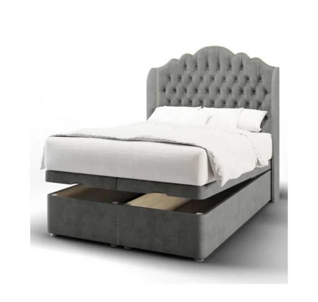Plush Velvet Ottoman Storage Bed - Winged Headboard, UK Sizes - image 1