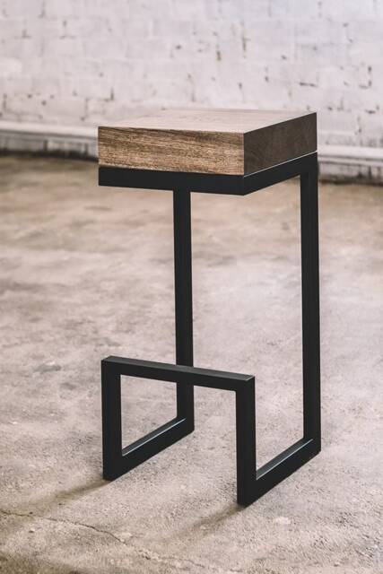 Modern Oak Bar Chair Rustic Industrial Geometric Stool - image 1