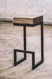 Modern Oak Bar Chair Rustic Industrial Geometric Stool - thumbnail 1