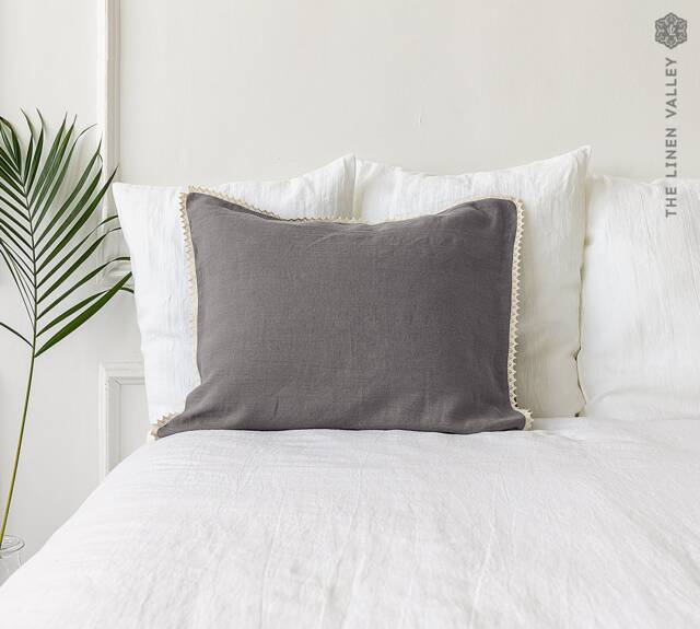 Charcoal Grey Linen Pillow- Stonewashed Pillow Case With - Softened Standard, Queen, King Sizes- Gray - image 1