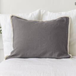 Charcoal Grey Linen Pillow- Stonewashed Pillow Case With - Softened Standard, Queen, King Sizes- Gray - thumbnail 3