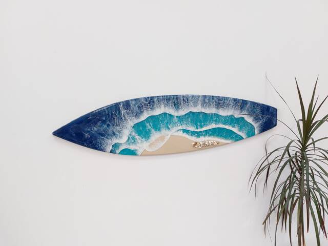 Surfboard Wall Resin Art - Epoxy Ocean Decor Beach House Sea With Shells Surfer Lover Gift - image 1