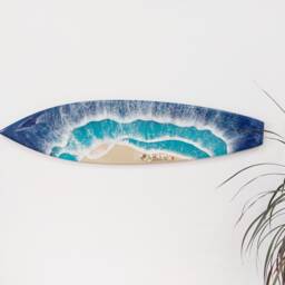 Surfboard Wall Resin Art - Epoxy Ocean Decor Beach House Sea With Shells Surfer Lover Gift - thumbnail 3