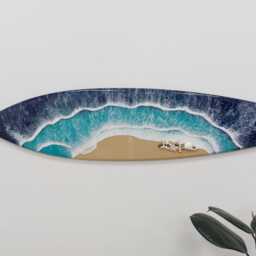 Surfboard Wall Resin Art - Epoxy Ocean Decor Beach House Sea With Shells Surfer Lover Gift - thumbnail 2