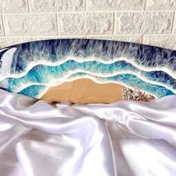 Surfboard Wall Resin Art - Epoxy Ocean Decor Beach House Sea With Shells Surfer Lover Gift - thumbnail 4