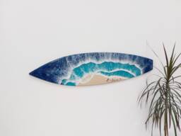 Surfboard Wall Resin Art - Epoxy Ocean Decor Beach House Sea With Shells Surfer Lover Gift