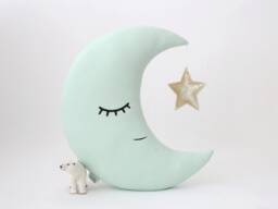 Light Mint Crescent Moon Cushion For Nursery Decor Baby Shower Gift Idea Dreamy Pillow Newborn Kids Room Children Bed Infant Teepee Sky - thumbnail 1
