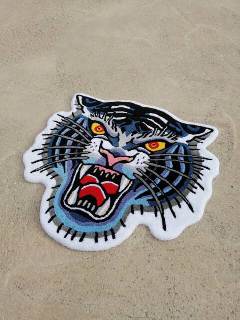 Traditional Tiger Rug, Handtufted Rug For Bedroom, Tattoo Design Area Traditional Tiger, Artist Gifts - image 1