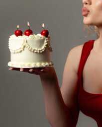 Cherry Birthday Cake Candles Handmade Soy Wax Party Toppers - Set - thumbnail 1