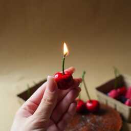 Cherry Birthday Cake Candles Handmade Soy Wax Party Toppers - Set - thumbnail 3