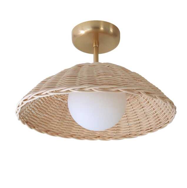 Rattan Ceiling Light Woven Pendant Lamp Flush Mount Lighting Minimal Globe Chandelier - image 1