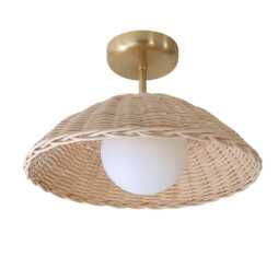 Rattan Ceiling Light Woven Pendant Lamp Flush Mount Lighting Minimal Globe Chandelier - thumbnail 1