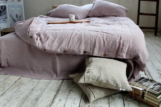 Wood Rose Linen Duvet Cover, Stonewashed Lithuanian Linen, Coconut Button Closure - image 1