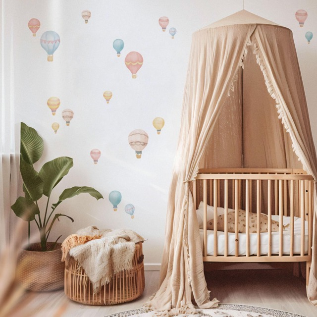Night Sky Hot Air Balloons Wall Decals, Plastic-Free Kids Room Wall Stickers - image 1