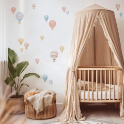 Night Sky Hot Air Balloons Wall Decals, Plastic-Free Kids Room Wall Stickers