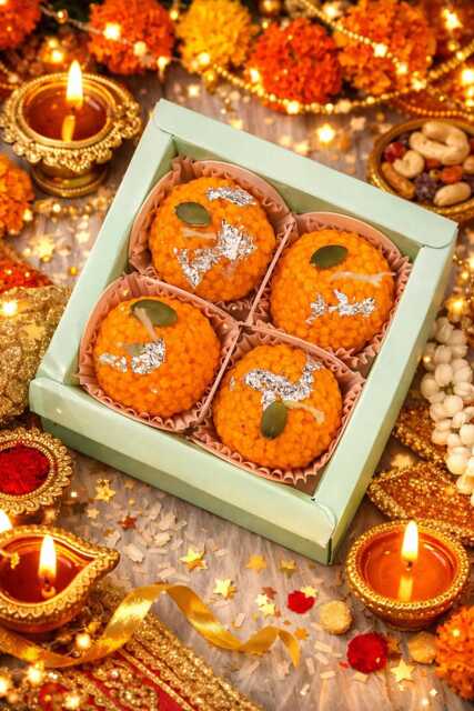 Box Of 4 - Hand Made Laddoo Candle For Home Decor & Gifting - Festival Wedding Favour Indian Sweets - image 1