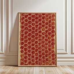 Abstract Red Honeycomb Poster - Terracotta Geometric Hexagon Art Vertical Organic Wall Decor - thumbnail 1