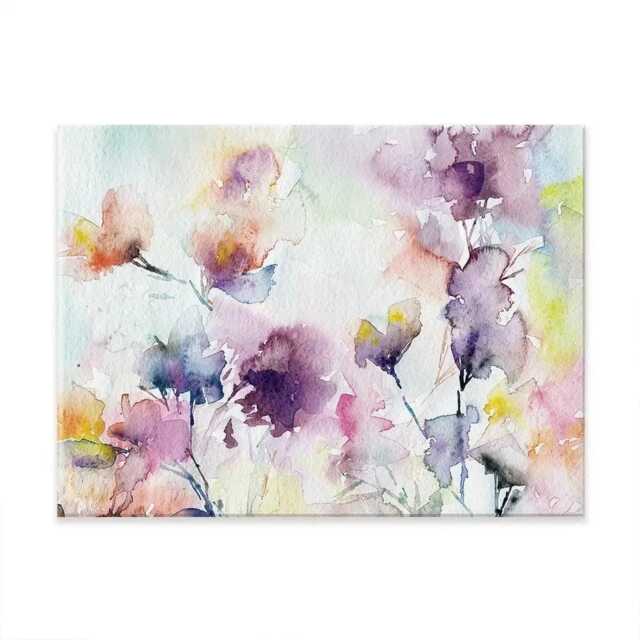 Floral Watercolor Canvas Print, Purple Pink Flower Wall Art - image 1