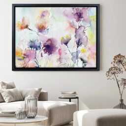 Floral Watercolor Canvas Print, Purple Pink Flower Wall Art - thumbnail 3