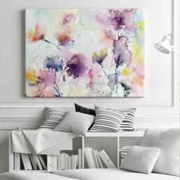 Floral Watercolor Canvas Print, Purple Pink Flower Wall Art - thumbnail 2