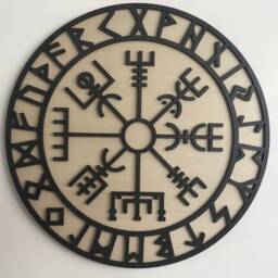 Vikings Symbol Wood Wall Art - Nordic Signs Hanging Norse Round Wooden Modern - thumbnail 2