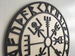 Vikings Symbol Wood Wall Art - Nordic Signs Hanging Norse Round Wooden Modern - thumbnail 1