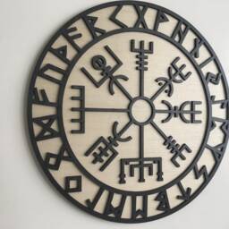 Vikings Symbol Wood Wall Art - Nordic Signs Hanging Norse Round Wooden Modern - thumbnail 4