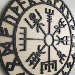 Vikings Symbol Wood Wall Art - Nordic Signs Hanging Norse Round Wooden Modern - thumbnail 3