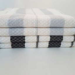 Black White Fouta Towel - Organic Cotton Bath Sheet Spa Camping Daily Grey Stripe Turkish - thumbnail 3