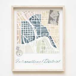 International District Seattle Neighborhood Map Watercolor Print Washington City Block Plan - Art Print Downtown Wall Realtor - thumbnail 1