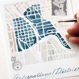 International District Seattle Neighborhood Map Watercolor Print Washington City Block Plan - Art Print Downtown Wall Realtor - thumbnail 2