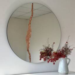 Fracture??? Handcrafted Round Mirror With Copper Detail - Modern Frameless Design - thumbnail 2