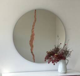 Fracture??? Handcrafted Round Mirror With Copper Detail - Modern Frameless Design - thumbnail 1