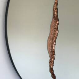 Fracture??? Handcrafted Round Mirror With Copper Detail - Modern Frameless Design - thumbnail 3