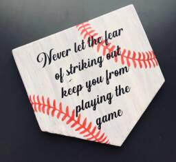 Baseball Decor, Never Let The Fear Quote, Wood Plaque, Rustic Wall Hanging, Home Plate, Mom Gift, Coach Softball Tball - thumbnail 1